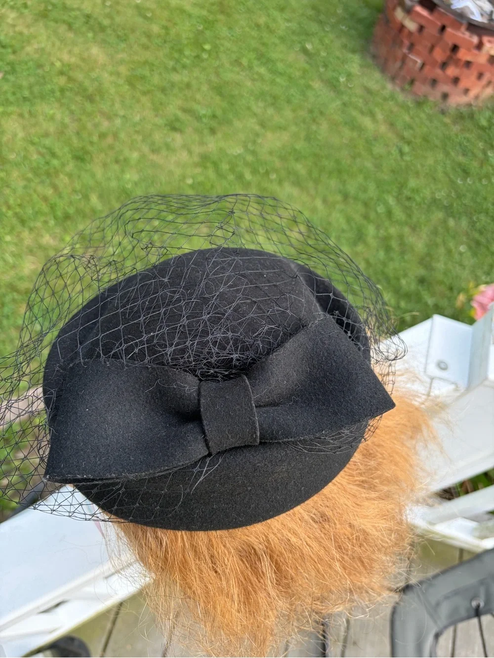 NWT ORIDOOR black retro felted wool cap with bow & veil net hair clips one size